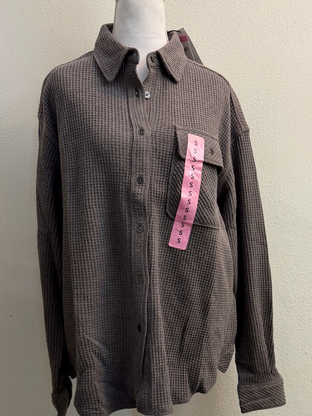 NWT Buffalo David Bitton Men's Waffle Button-Down Shirt Jacket in Gray.